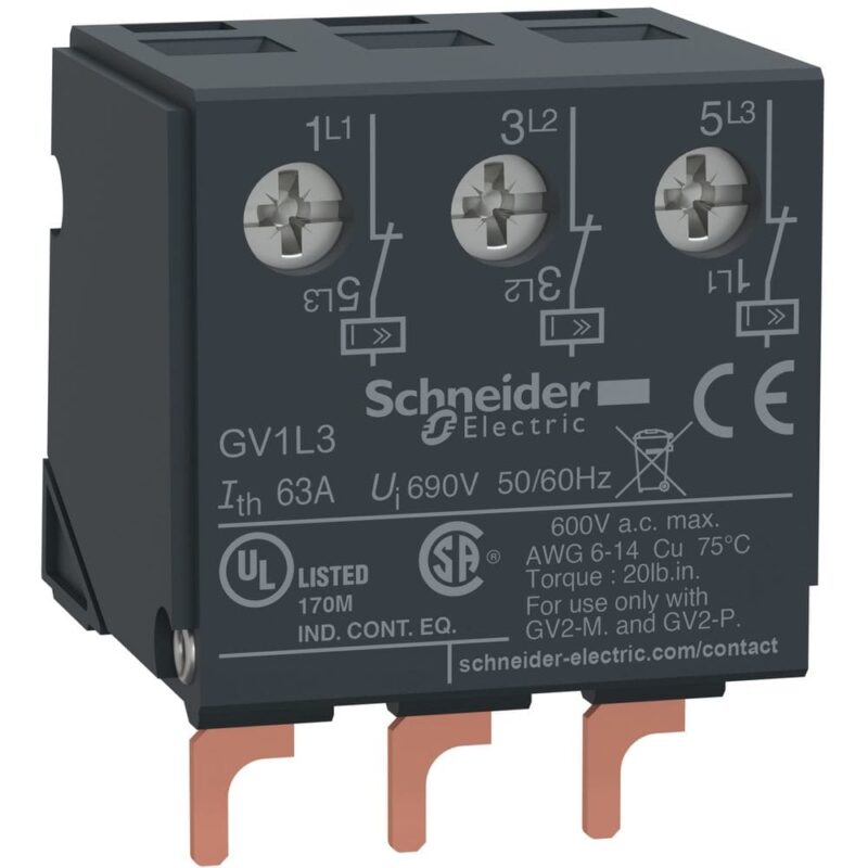 Schneider Automation uitbreiding stroombegrenzer 63 A - voor motorbeveiligingsschakelaar GV2 - boven GV1L3