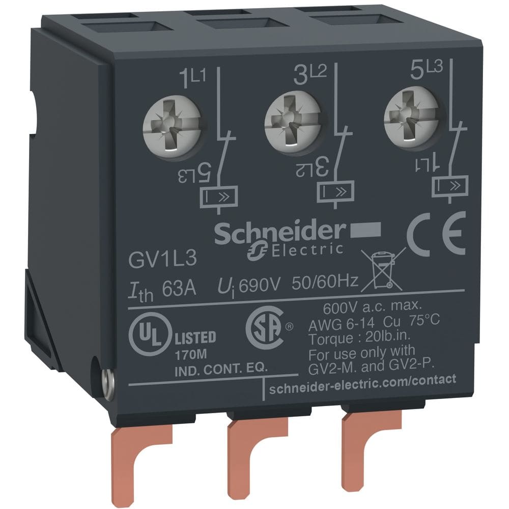 Schneider Automation uitbreiding stroombegrenzer 63 A - voor motorbeveiligingsschakelaar GV2 - boven GV1L3