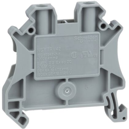 Schneider Automation Linergy doorgaand klemmenblok - 4mm² 32A enkel niveau 1x1 schroef - grijs NSYTRV42