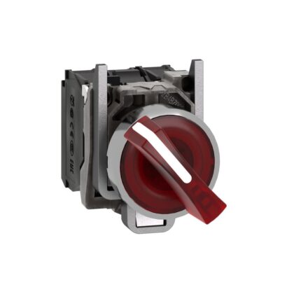 Schneider Automation Verlichte keuzeschakelaar rood Ø22 met hendel 2 standen 24V 1NC + 1NO XB4BK124B5
