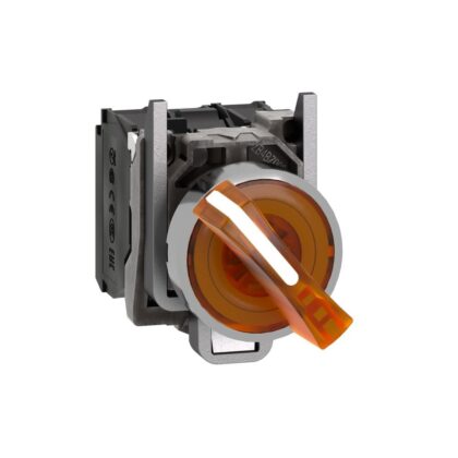 Schneider Automation Verlichte keuzeschakelaar geel Ø22 met hendel 2 standen 24V 1NC + 1NO XB4BK125B5