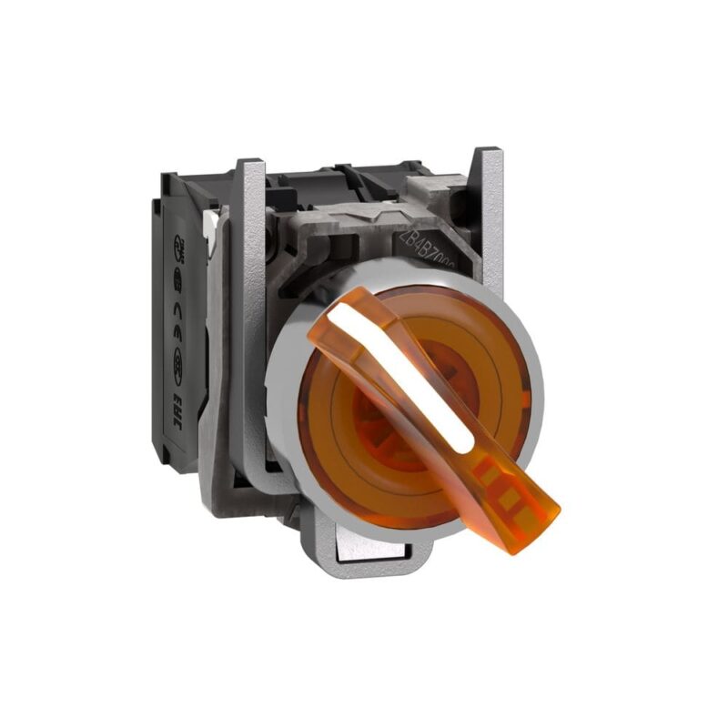 Schneider Automation Verlichte keuzeschakelaar geel Ø22 met hendel 2 standen 24V 1NC + 1NO XB4BK125B5