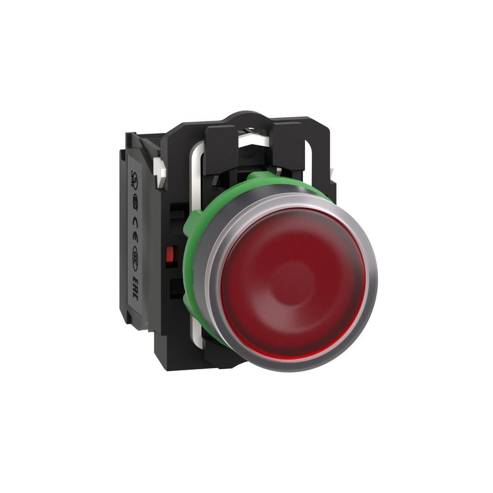 Schneider Automation verlichte drukknop rood Ø 22 - impulscontact  verzonken- 24 V - 1 NC + 1 NO XB5AW34B5