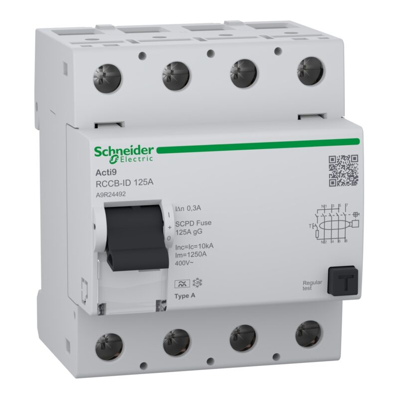 Schneider Distribution Acti9 RCCB-ID 4P 125A 300mA A RCCB A9R24492