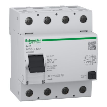 Schneider Distribution Acti9 RCCB-ID 4P 125A 300mA B RCCB A9R44492