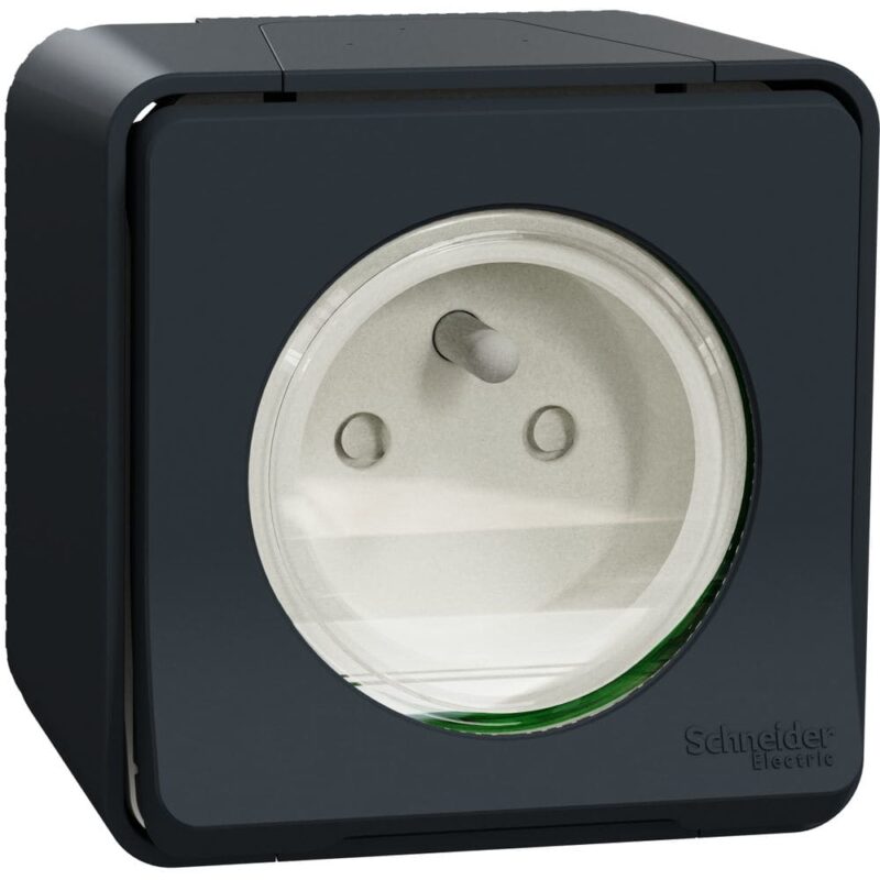 Schneider Residential Mureva Styl - Wandcontactdoos 1-voudig opbouw - klapdeksel IP55 - grijs MUR35031