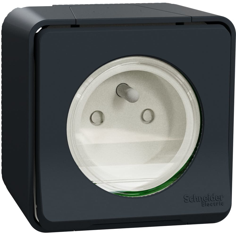 Schneider Residential Mureva Styl - Wandcontactdoos 1-voudig opbouw - klapdeksel IP55 - grijs MUR35031