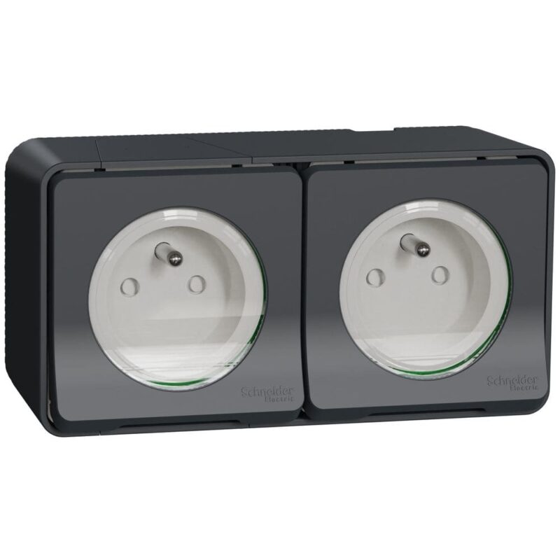 Schneider Residential Mureva Styl - Wandcontactdoos 2-voudig opbouw - klapdeksel - voorbedraad IP55 - MUR36028