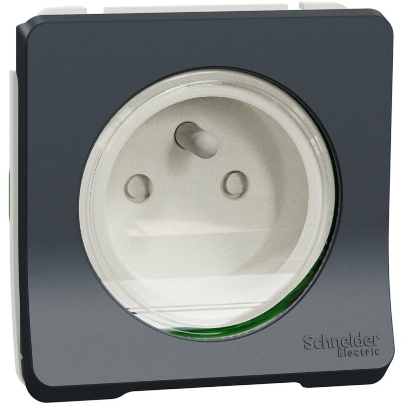 Schneider Residential Mureva Styl - Wandcontactdoos inzetstuk - klapdeksel IP55 - grijs MUR36133