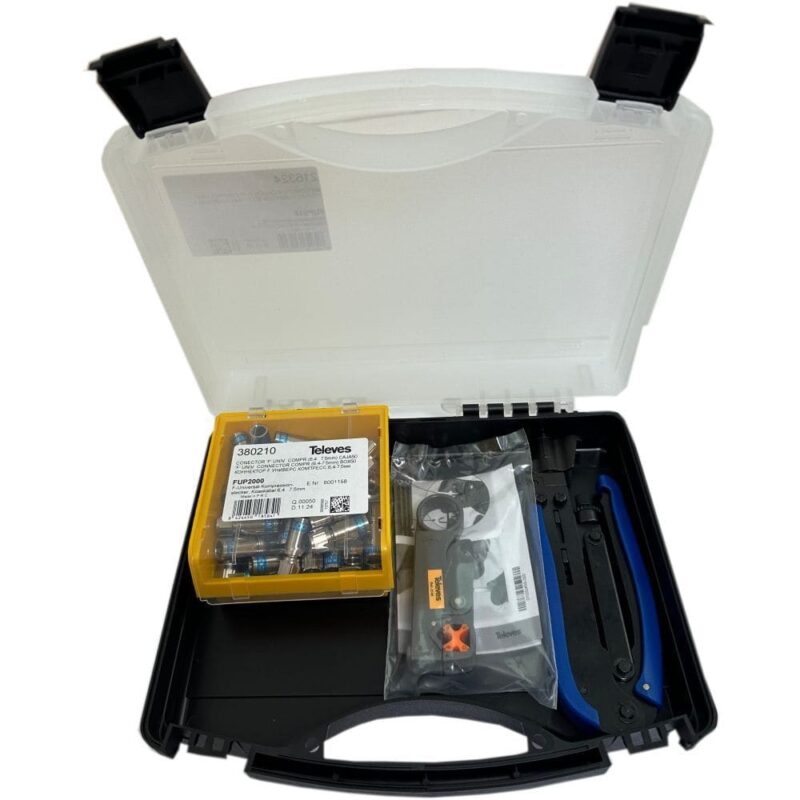 TELEVES Koffer met compressieconnectoren FUP2000 Telenet / VOO + tang type 216304 FUPS15