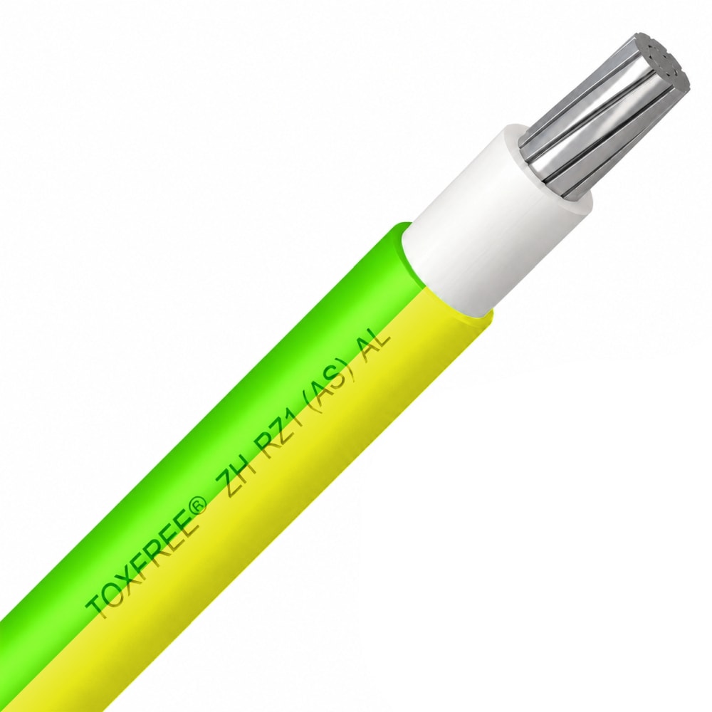 TOPCABLE TOXFREE RZ1 Alu voedingskabel klasse 2 LSOH 1kV geel/groen B2ca s1ad1a1 1X150mm² 5901150.V