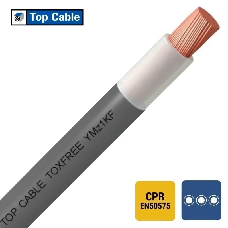 TOPCABLE POWERFLEX+ YMvKf flexibel voedingskabel PVC 1kV Cca s2d2a3 grijs 1X150mm² P0WERFLEX+1X150-CCA B 1000