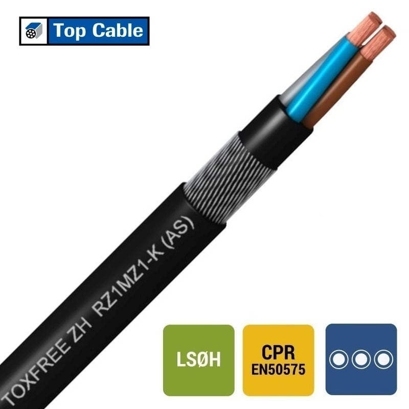 TOPCABLE RZ1MZ1-K voedingskabel LS0H flexibel kl.5 gewapend 1kV Cca s1ad1a1 zwart 7G2