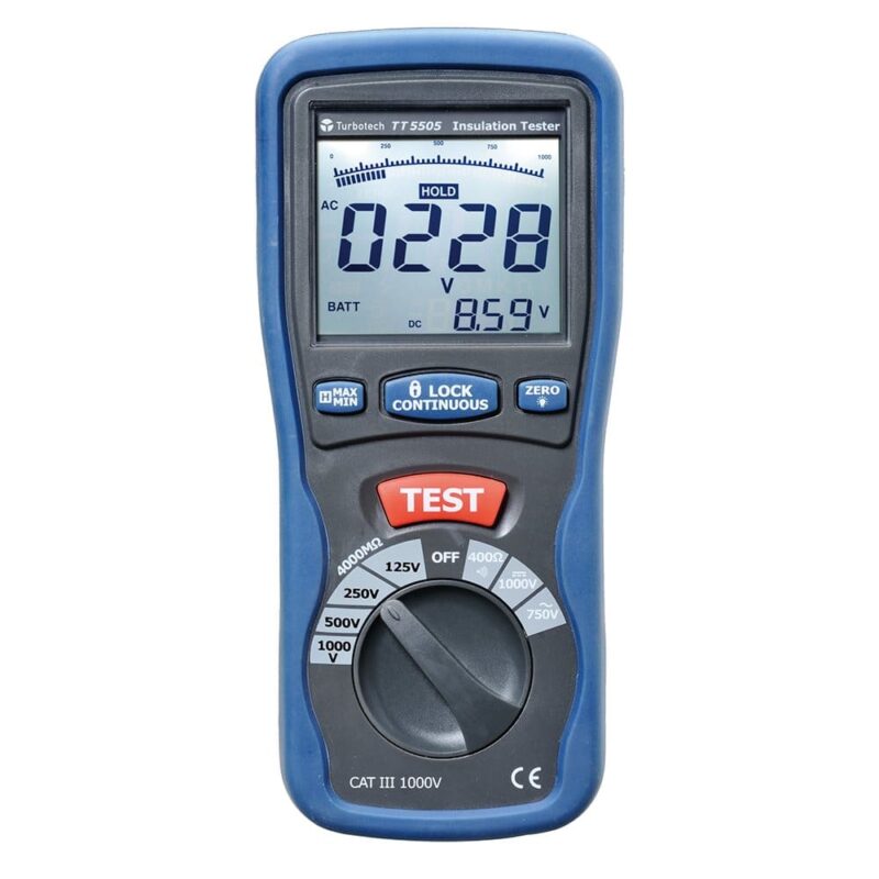 Turbotech Isolatietester 125/250/500/1000V 2000MOhm - 600V AC/1000V DC - cont. A91030094