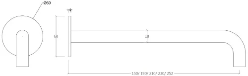 Finn uitloop 150 mm voor wastafelmengkraan muurmontage - brushed white gold ULTIMKRFI00350
