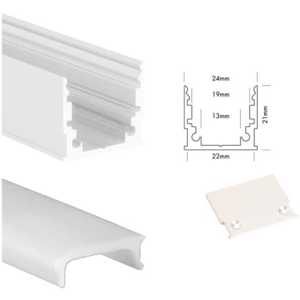 UNI-BRIGHT M-line standard profiel wit + cover opaal 200cm + endcaps MLS2MW