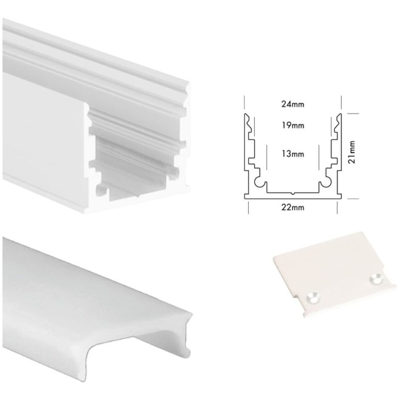 UNI-BRIGHT M-line standard profiel wit + cover opaal 200cm + endcaps MLS2MW