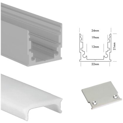 UNI-BRIGHT M-line standard profiel alu + cover opaal 300cm + endcaps MLS3MA