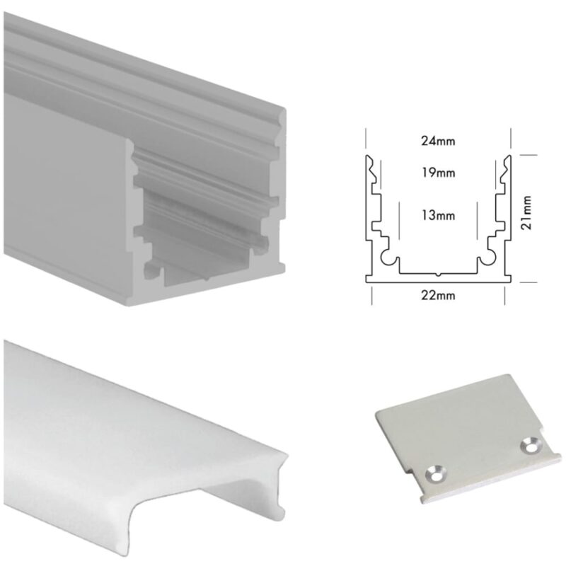 UNI-BRIGHT M-line standard profiel alu + cover opaal 300cm + endcaps MLS3MA