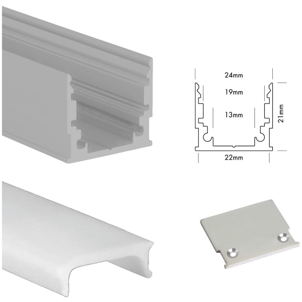 UNI-BRIGHT M-line standard profiel alu + cover opaal 300cm + endcaps MLS3MA