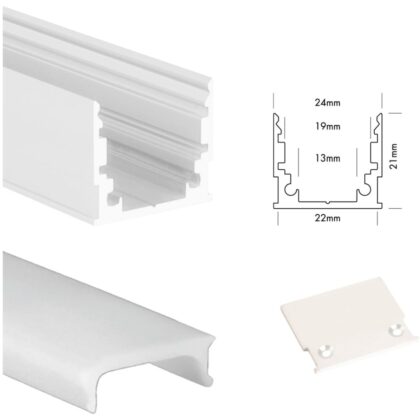 UNI-BRIGHT M-line standard profiel wit + cover opaal 300cm + endcaps MLS3MW