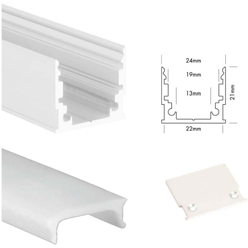 UNI-BRIGHT M-line standard profiel wit + cover opaal 300cm + endcaps MLS3MW