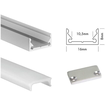UNI-BRIGHT S-line low profiel alu + cover opaal 200cm + endcaps SLL2MA