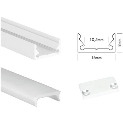 UNI-BRIGHT S-line low profiel wit + cover opaal 200cm + endcaps SLL2MW