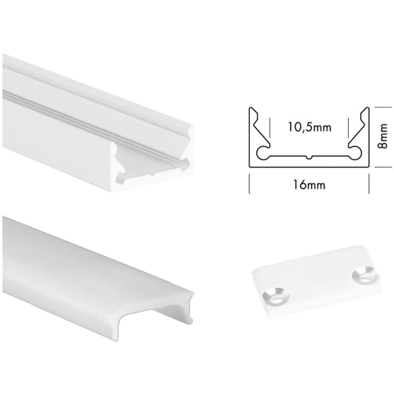 UNI-BRIGHT S-line low profiel wit + cover opaal 200cm + endcaps SLL2MW