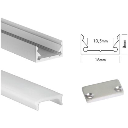 UNI-BRIGHT S-line low profiel alu + cover opaal 300cm + endcaps SLL3MA