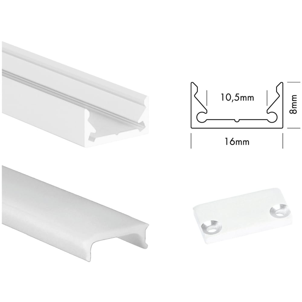 UNI-BRIGHT S-line low profiel wit + cover opaal 300cm + endcaps SLL3MW
