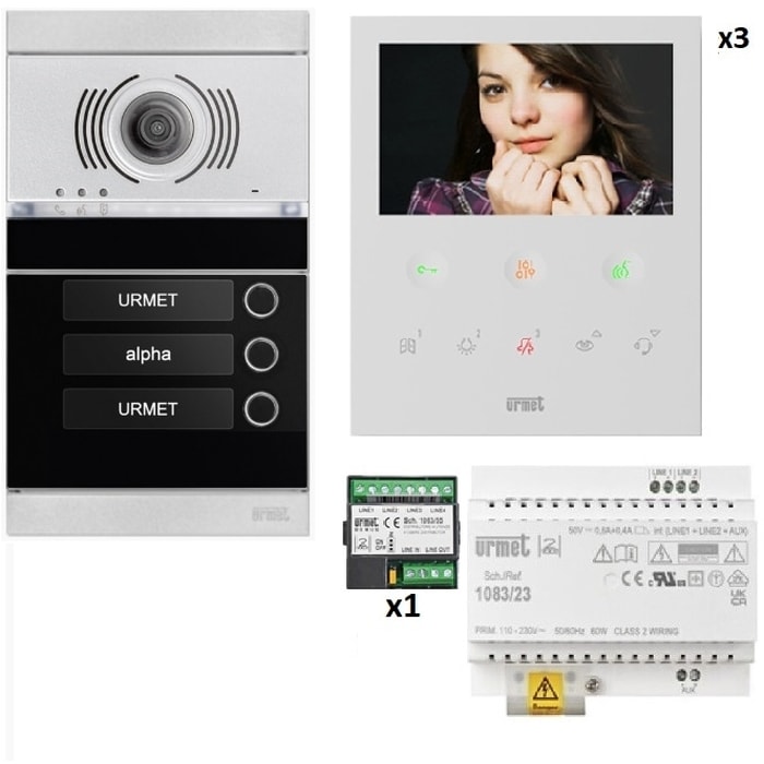 URMET Kit video 3 appartementen voorgeprogrammeerd 1783103VOG