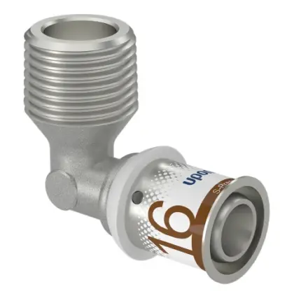 Uponor Persovergangsknie messing 16/2mm x 1/2" M 90° (drink)water Uponor S-Press PLUS 1070532