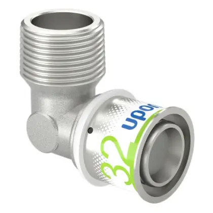 Uponor Persovergangsknie messing 32/3mm x 1" M 90° (drink)water Uponor S-Press PLUS 1070537