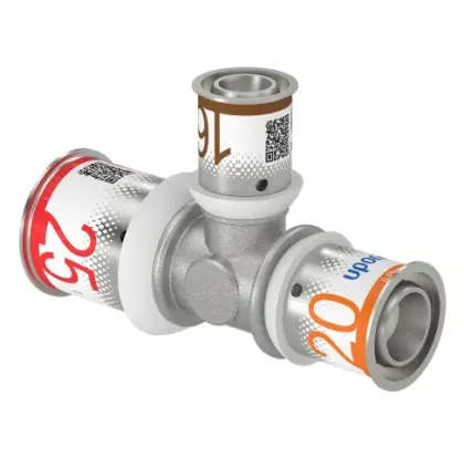 Uponor Persverloop-T messing 25/2.5x16/2x20/2.25mm FFF (drink)water Uponor S-Press PLUS 1070573