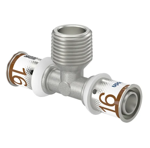 Uponor Persovergangs-T-stuk messing 16/2 x 1/2" x 16/2 M (drink)water Uponor S-Press PLUS 1070592