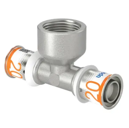 Uponor Persovergangs-T-stuk messing 20/2.25 x 3/4" x 20/2.25 F (drink)water Uponor S-Press PLUS 1070597