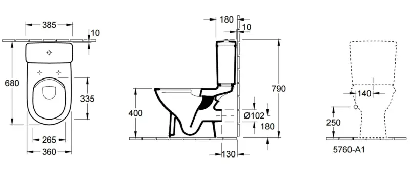 Villeroy & Boch Staande wc Villeroy & Boch O.novo diep spoelrand 36x67x wit uitlaat horizontaal (PK) 5661T301