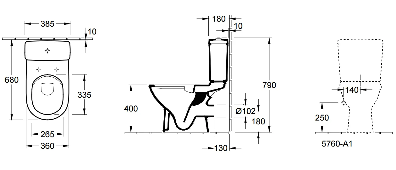 Villeroy & Boch Staande wc Villeroy & Boch O.novo diep spoelrand 36x67x wit uitlaat horizontaal (PK) 5661T301