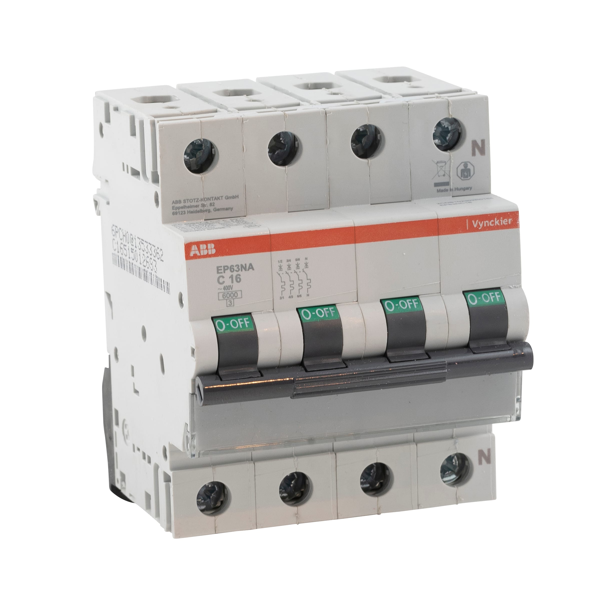 Vynckier (ABB) EP60 automaat 6kA 3P+N C 10A 2CDB102302R0104