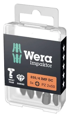 Wera 855/4 IMP DC PH DIY Impaktor Bits - PZ 2 x 50 mm DIY-Box - Doos van 5st WER05057661001