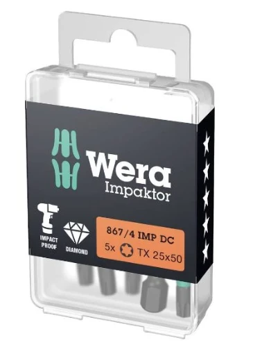 Wera 867/4 IMP DC TORX® DIY Impaktor Bits - TORX 25 x 50 mm DIY-Box - Doos van 5st WER05057665001