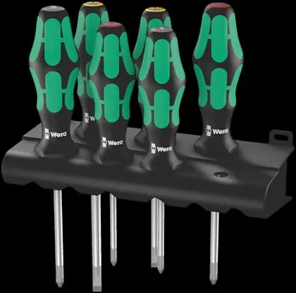 Wera 335/350/355/6 schroevendraaiers set gleuf/Ph/Pz + houder WER05105622001