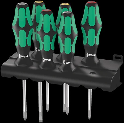 Wera 335/350/355/6 schroevendraaiers set gleuf/Ph/Pz + houder WER05105622001