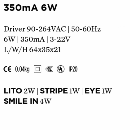 WEVER & DUCRE DRIVER 350mA 6W 64x35x21 90213202