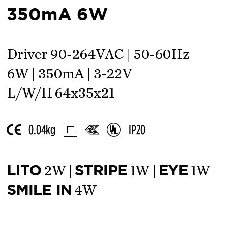 WEVER & DUCRE DRIVER 350mA 6W 64x35x21 90213202
