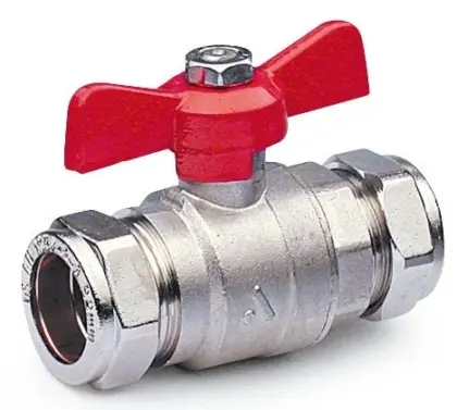 SGA bolkraan water met vlindergreep (rood) en klemkoppelingen 22 x 22 mm WVA100773