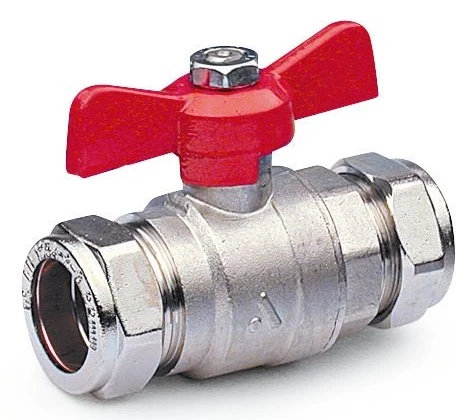 SGA bolkraan water met vlindergreep (rood) en klemkoppelingen 22 x 22 mm WVA100773