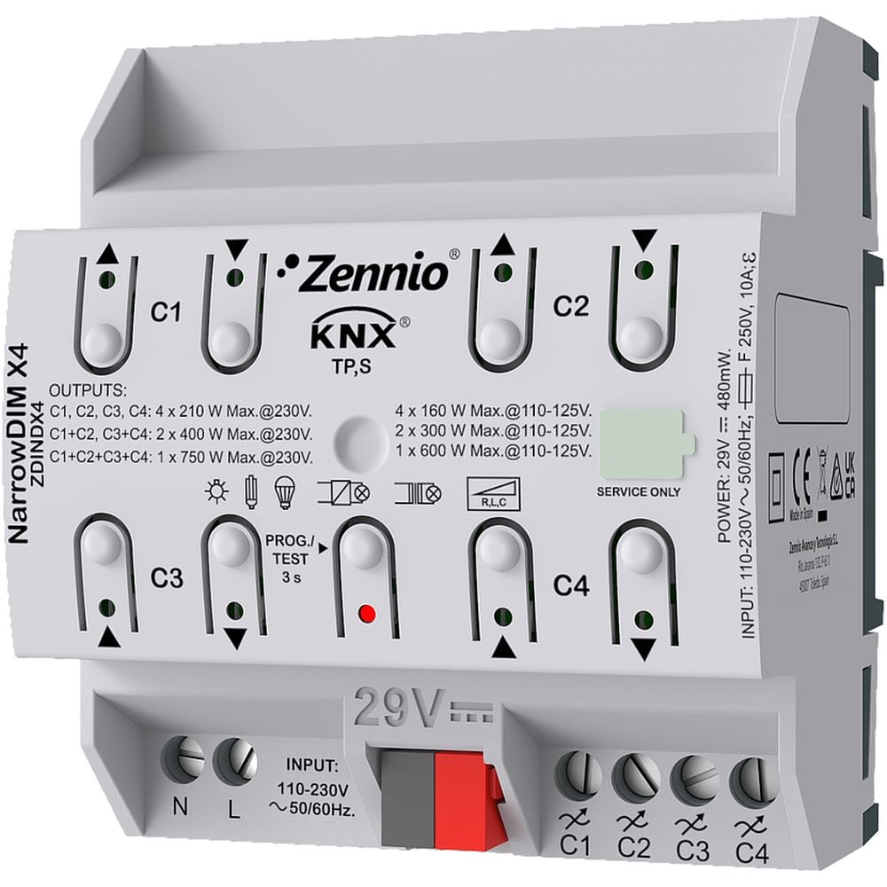 Zennio NarrowDIM X4 - KNX Universele dimactor 4-v ZEZDINDX4