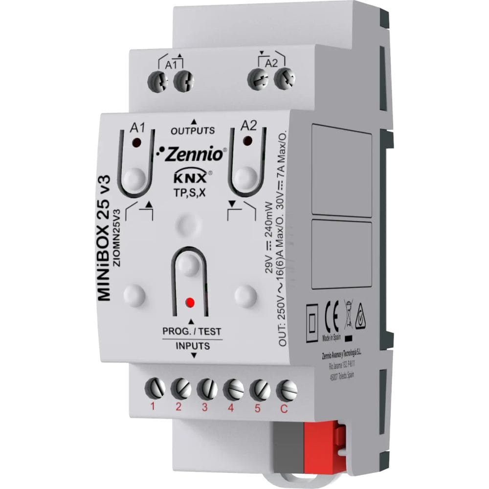 Zennio MINiBOX 25 v3 - Multifunctionele KNX actor 2 uit/5 in ZEZIOMN25V3